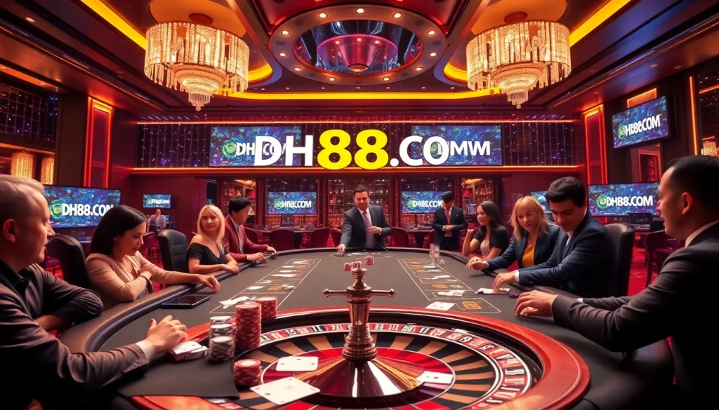 Experience the thrilling excitement of DH88.COM poker with colorful chips and action-packed gameplay.