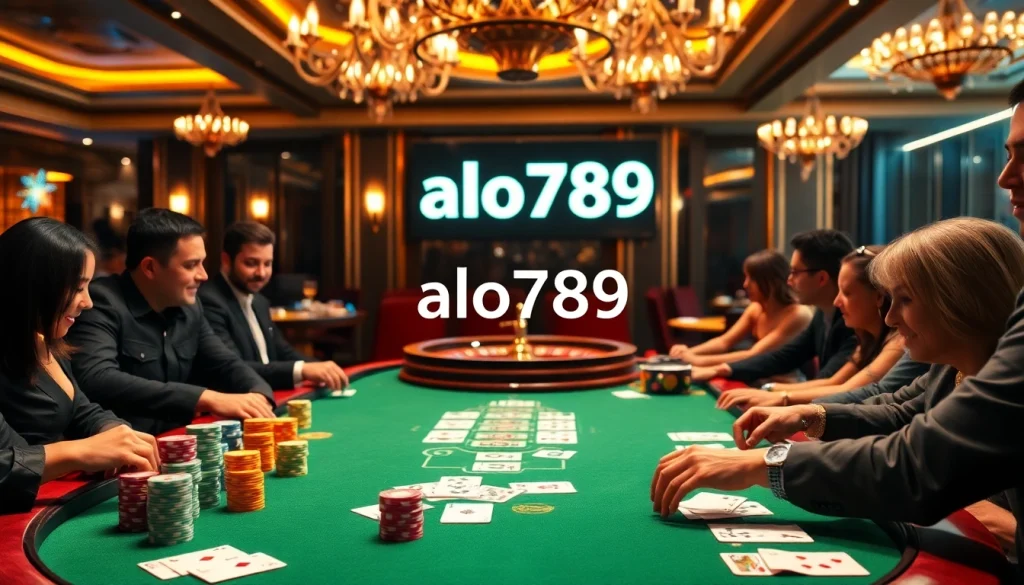 A thrilling poker game at alo789 casino with colorful chips and glistening cards.