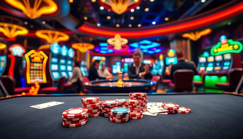 Exciting casino action at Man88 with vibrant chips and cards in focus.