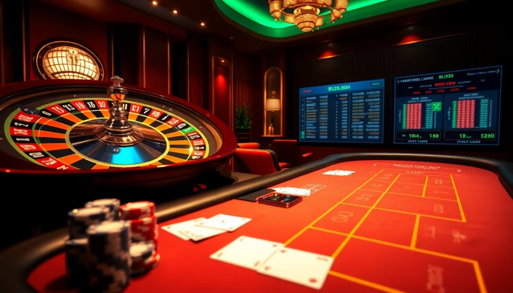 Engaging scene of Nhà cái BL555 casino highlighting vibrant tables and exciting gaming elements.