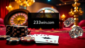 Experience thrilling games with 23win com's casino table featuring cards and chips.