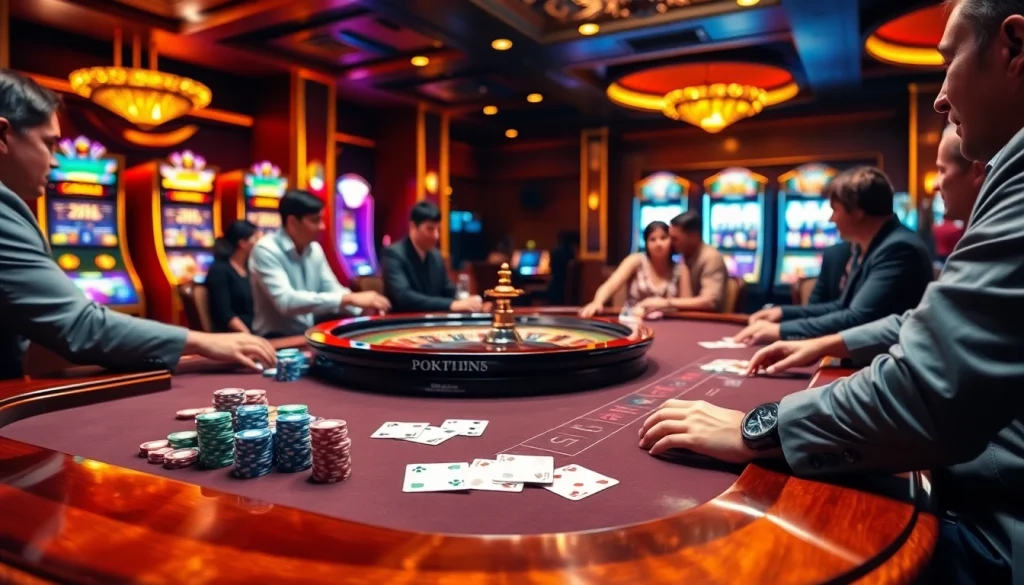 Engaged players at a professional poker table capturing the essence of online gambling at https://kuwinblog.com/.