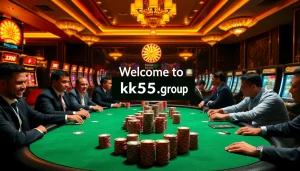 Join the excitement at kk55.group with professional players at a vibrant casino table.