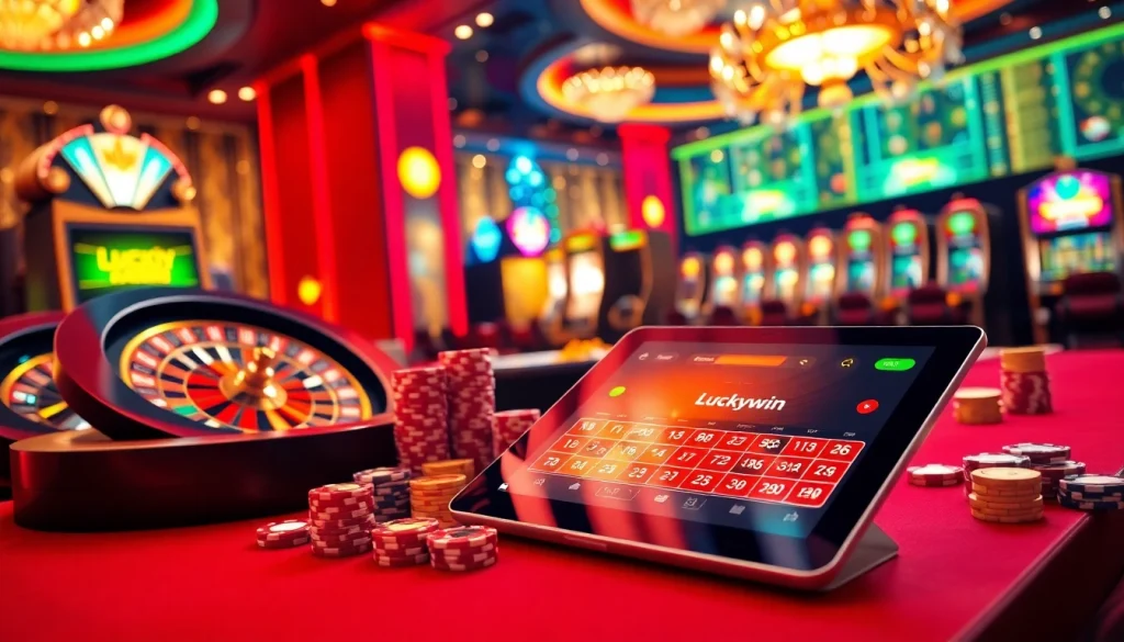 Experience the thrill of Luckywin casino gaming with vibrant slot machines and poker tables.