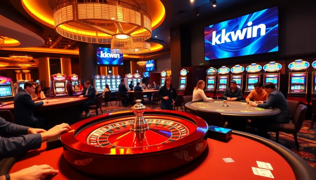 Engaging scene of players at the casino with kkwin on display, showcasing excitement and high-stakes gaming.