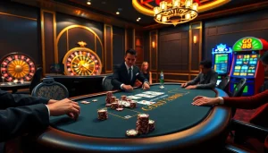 Intense poker action at a casino with go 88 themed chips and luxurious ambiance.