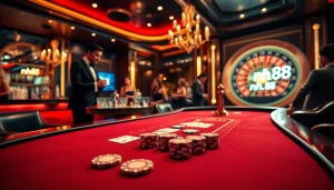 Experience the thrill of nh88 with vibrant casino gameplay, elegant poker tables, and roulette wheels.