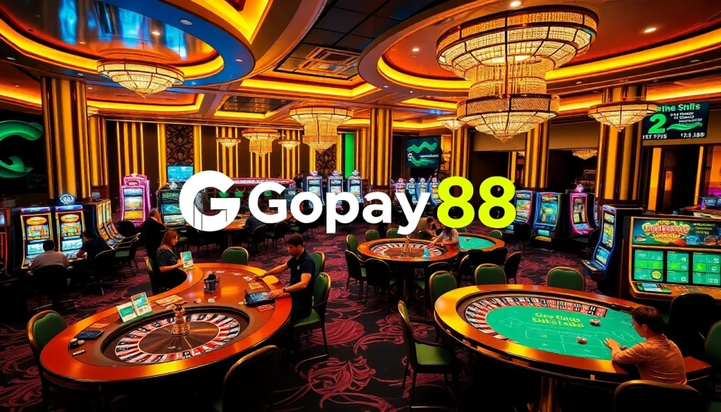 Exciting players engaging at casino tables with Gopay88 elements for thrilling gaming experience.
