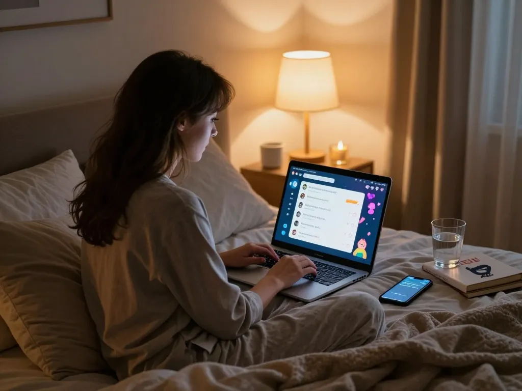 Engaging ai chat nsfw interaction in a cozy bedroom with warm lighting.